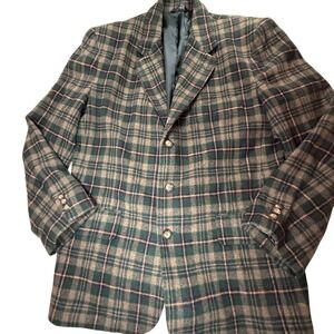GAP Blazer Mens Medium Green‎ Tan Plaid Wool Blend 3 Button Sport Coat Lined